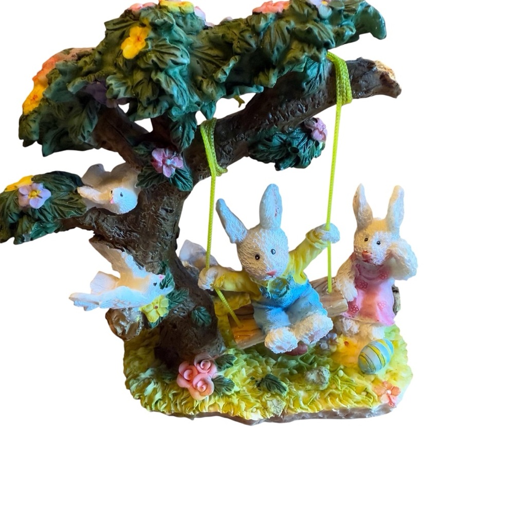 Charming Bunny Figurine on Swing Easter Decor